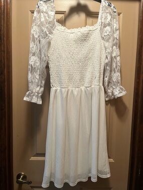 Siren Lily Ivory Smocked Dress with Lace Trim